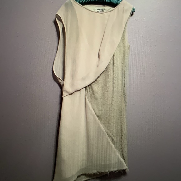 Helmut Lang Tan Asymmetrical Draped Cocktail Dress, size 6 - Picture 3 of 16